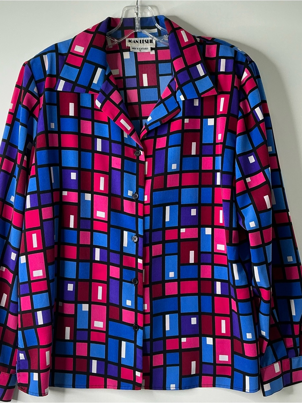 80's Joan Leslie Blouse Geometric Printed Multicolor 16 Preowned